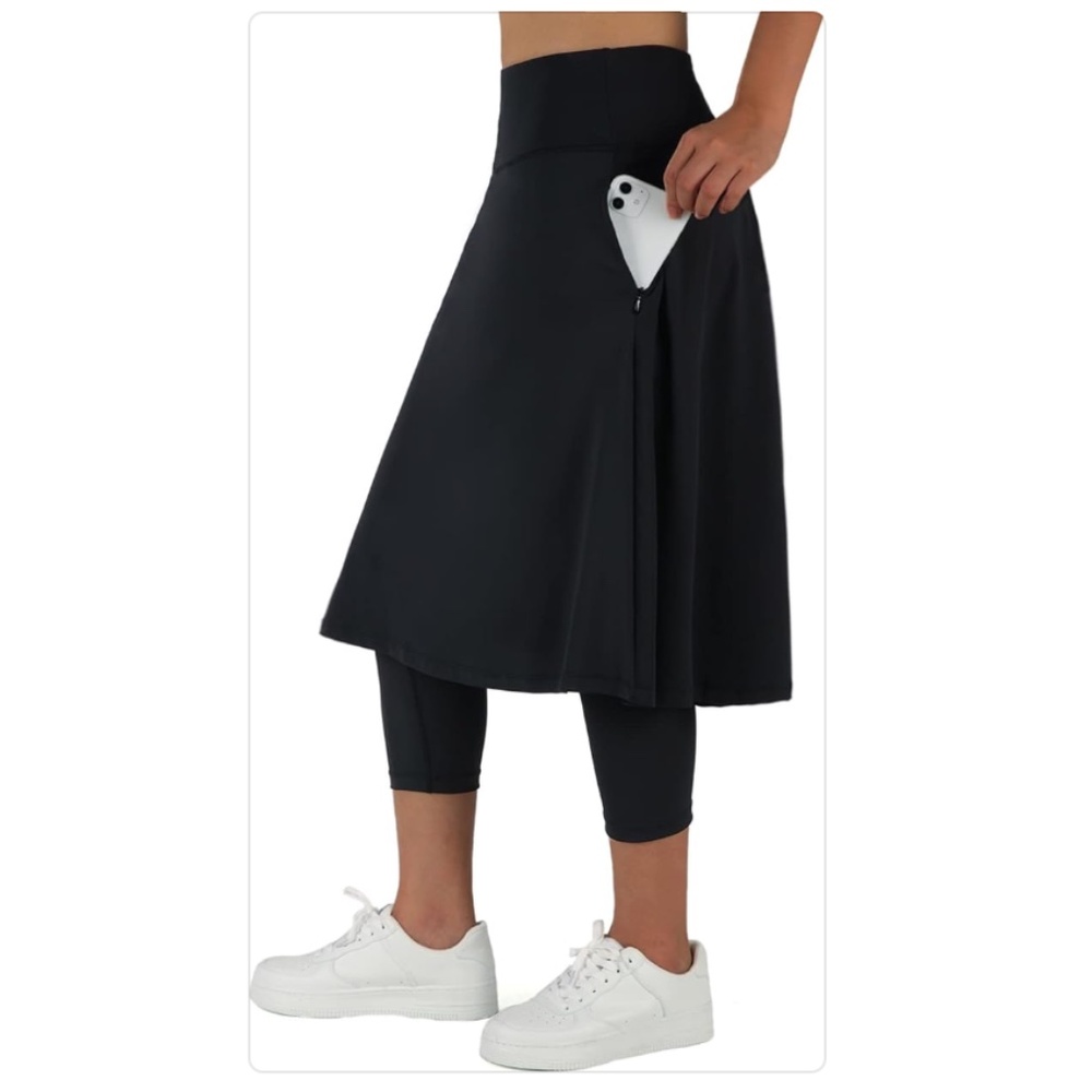 NWT ANIVIVO Women Long Knee Length Skirt with Capris Leggings, Black